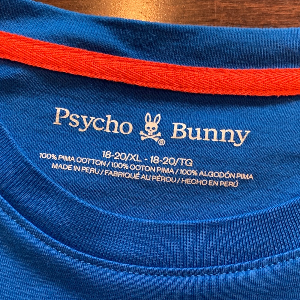 Boys 18-20 XL Psycho Bunny Blue Tee with Red Bunny Skull - Picture 2 of 4